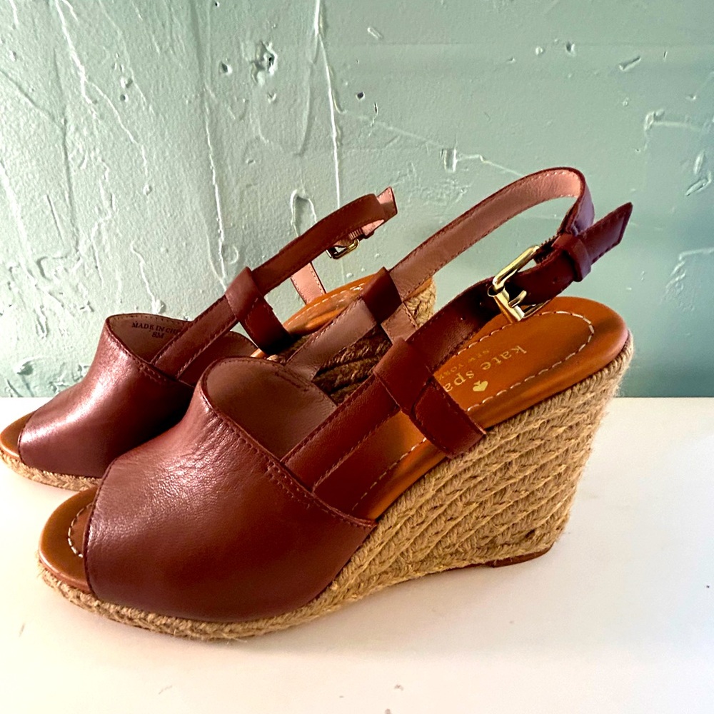 Kate Spade Brown Leather Jute Heel Espadrilles women’s size 8